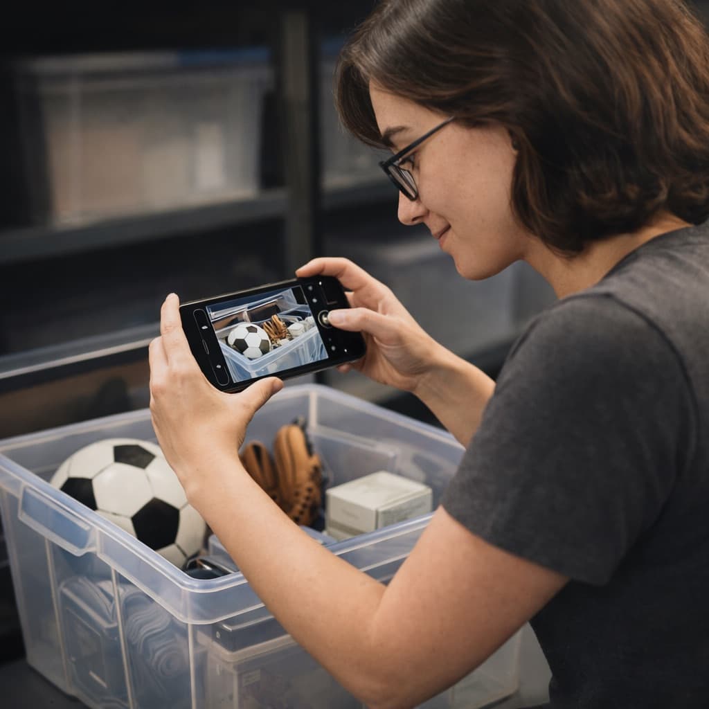 Taking a photo of a storage bin for later recall
